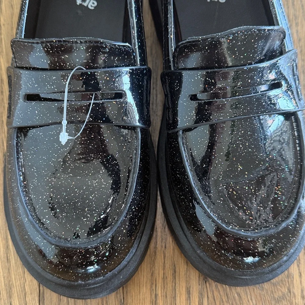 art class Black Glitter Penny Loafers for Kids - Sparkle Finish size 3